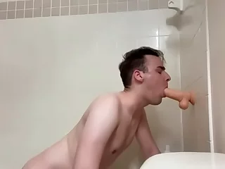 Anal Gay Sex: Connor indulges in solo play with a dildo during his shower